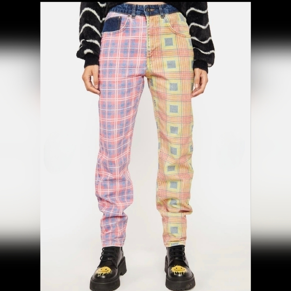 The Ragged Priest Jeans Plaid Funky Abstract Neon Dollskills Size 26 - Picture 3 of 13